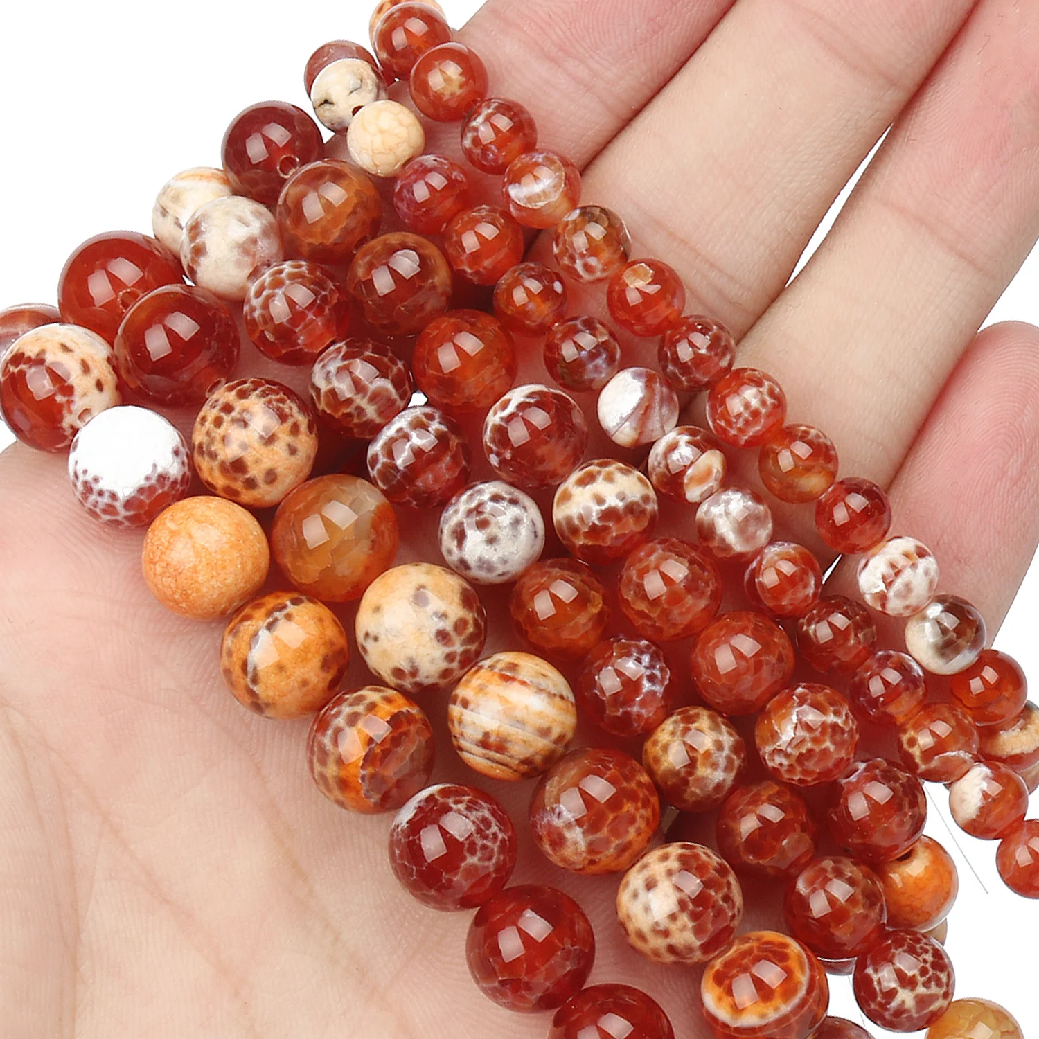 

6mm 8mm 10mm Natural Smooth Red Fire Agates Stone Beads Round Loose Spacer Beads For Jewelry Making DIY Bracelets 15"/Strand