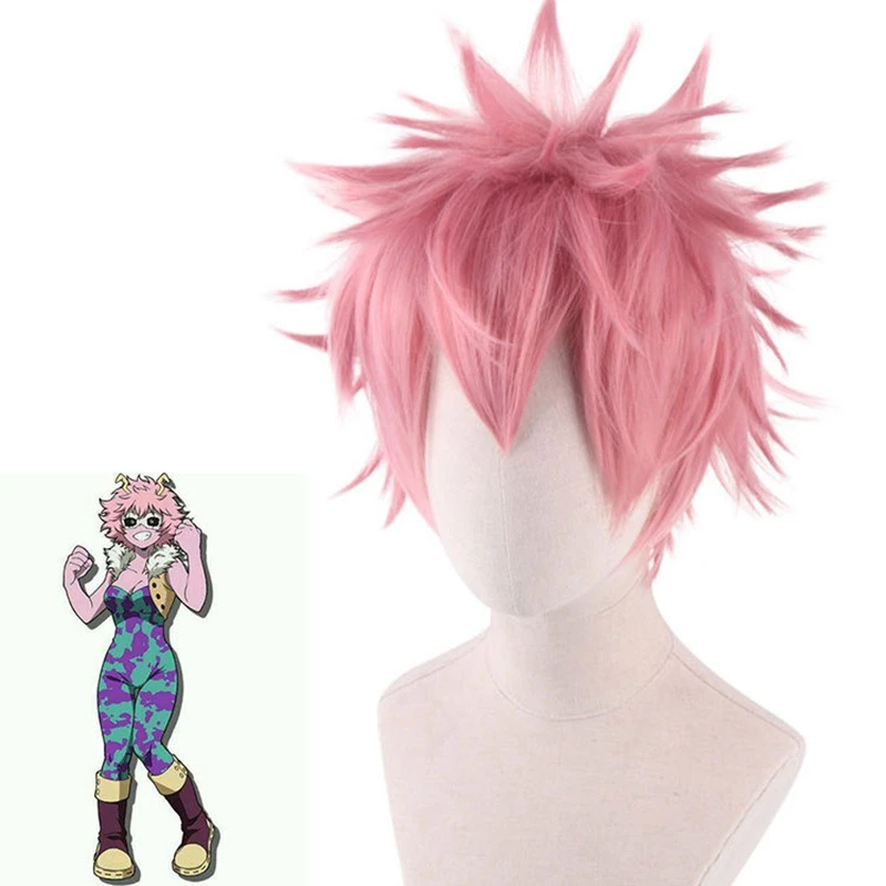 

My Hero Academia Ashido Cosplay Smoky Pink Reverse Curled Short Hair Halloween Party Synthetic Heat-resistant Fiber Wigs