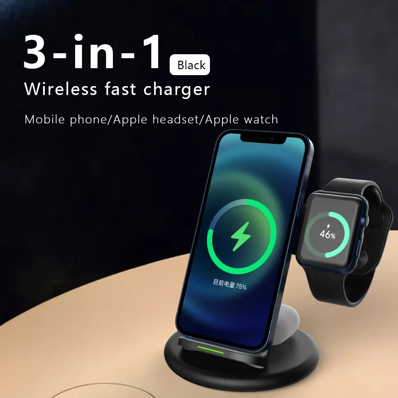 

15W Qi Fast Wireless Charger Stand For iPhone 11 XR X 12 Apple Watch 3 in1 Foldable Charging Dock Station for Airpods Pro iWatch