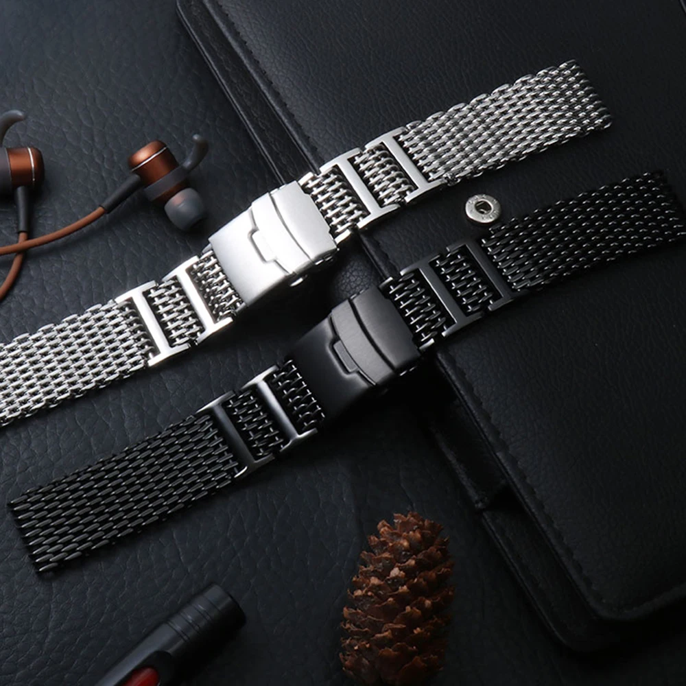 

Сетчатый металлический ремешок из нержавеющей стали, сменный Браслет, Раскладывающаяся застежка, ремешок для наручных часов в виде акулы, г...