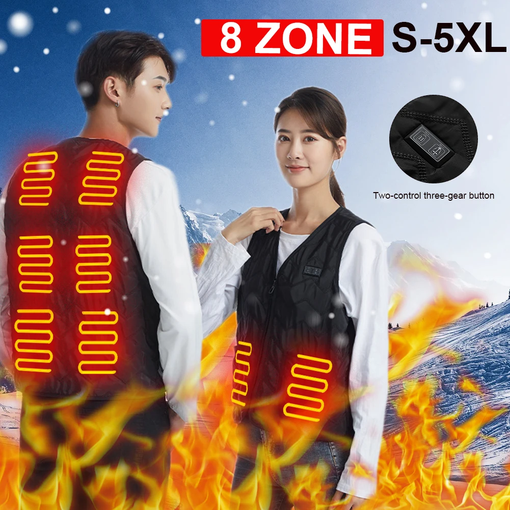 

8 Zone Heated Vest Men Women USB intelligent Heated V-neck sleeveless Thermal Jacket Vest Winter Outdoor Warm Jacket