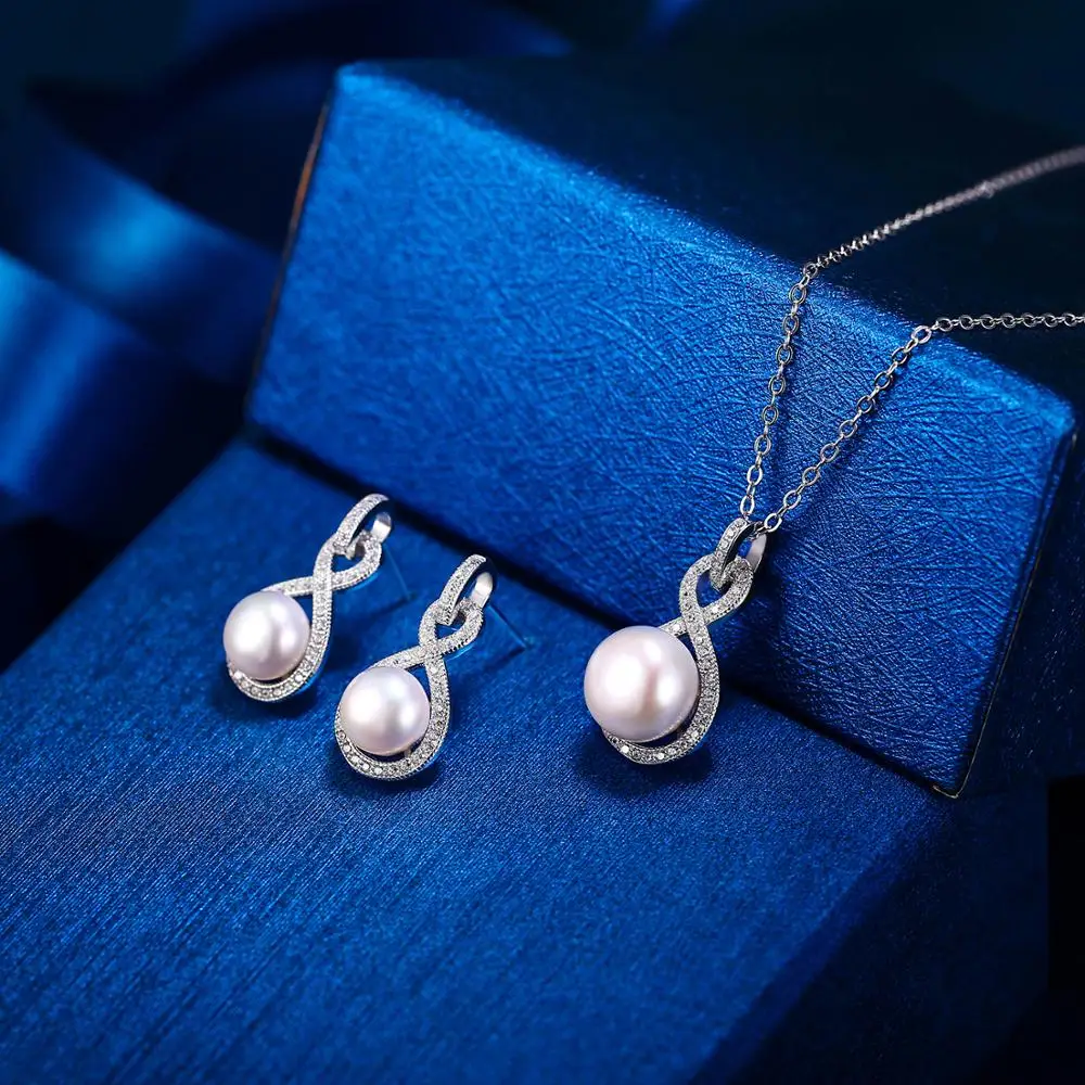 Комплект сережек для женщин Tuliper Infinity Silver 925 наборы из циркона жемчужное ожерелье