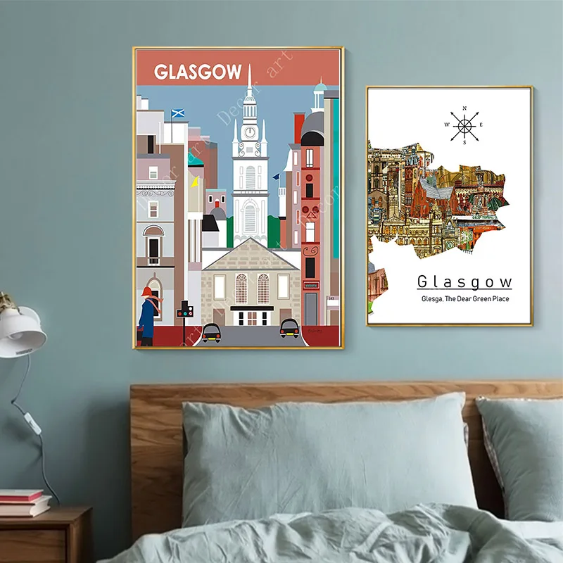 City of Glasgow United Kingdom Vintage Travel Posters Canvas Painting Kraft Poster Coated Wall Sticker Home Decoration Gift | Дом и сад