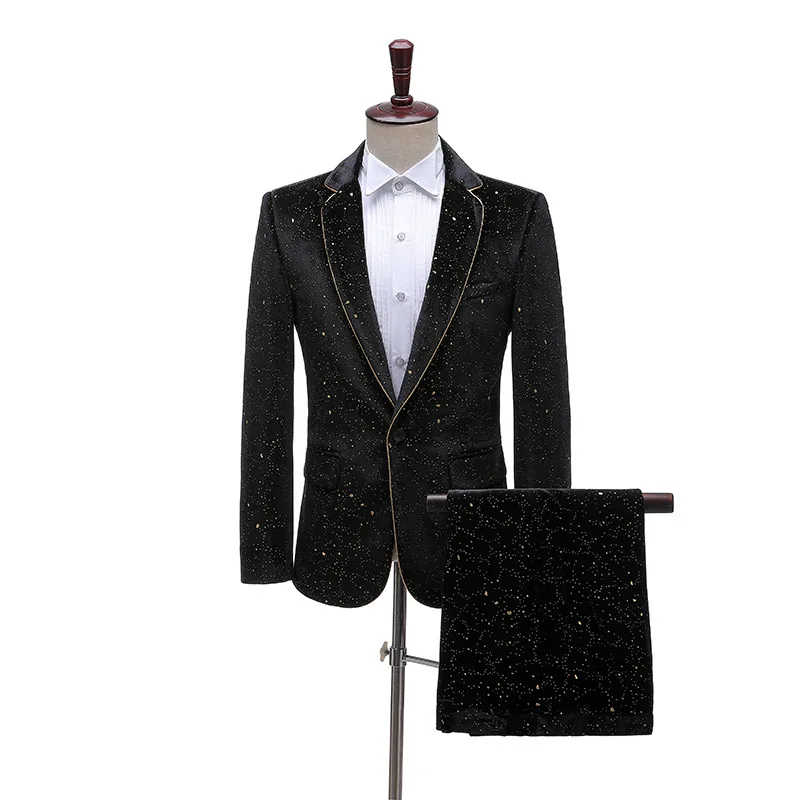 Luxus Bronzing Samt 2 Stück Anzug (Jacke + Hosen) set Männer Shiny Party Kleid Anzug Männer Abendessen Bühne Sängerin Zeigen Smoking Anzug Männlichen