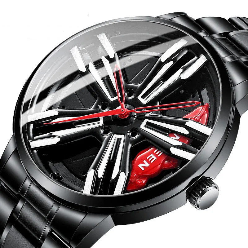 Rim Hub-Reloj de acero inoxidable para hombre, accesorio de pulsera de cuarzo resistente al agua con diseño de llanta y coche deportivo, complemento masculino de marca de lujo con diseño moderno, 2022