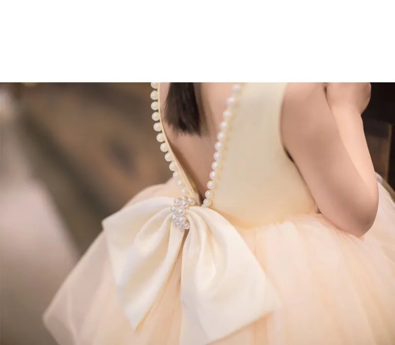 Платья для девочек из тюля цвета шампанского особых случаев платья с бисером