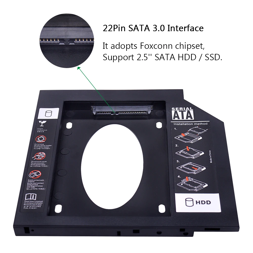 CHIPAL 9.5mm SATA to Plastic 2nd HDD Caddy For SSD Case Hard Disk Drive Enclosure Bay Notebook ODD Optibay CD-ROM | Компьютеры и офис