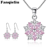 fanqieliu 925 sterling silver crystal jewelry female flower pendant necklace drop earrings set for women fashion 2020 set20006