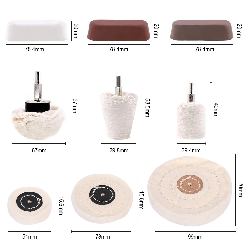 

9 Pcs Buffing Pad Polishing Wheel Kits And Rouge Compound With 1/4 inch Handle For Manifold Aluminum Stainless Steel Accessories