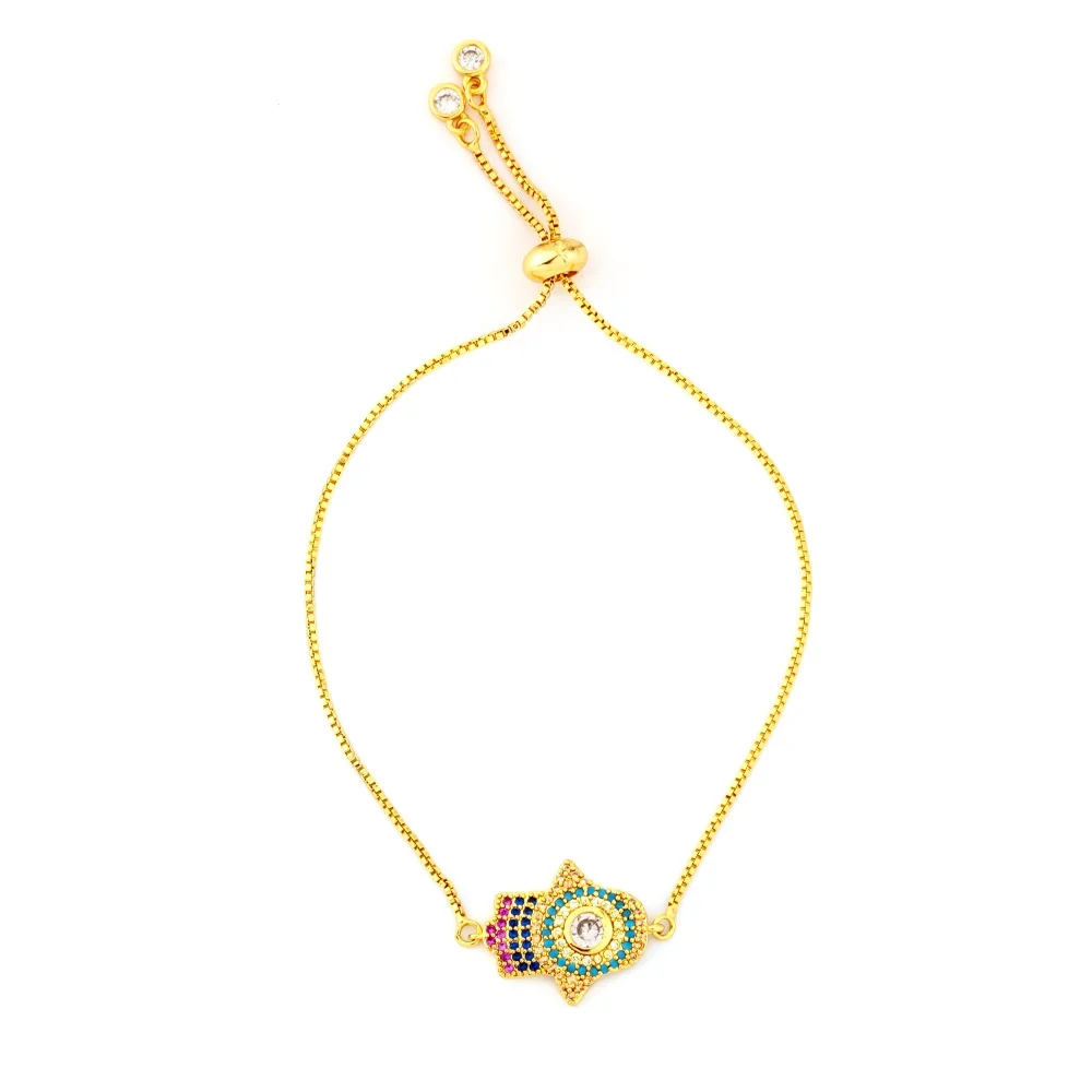BRB57-C Горячее золото циркония браслет и браслет женский Радужное покрытие браслет Роскошный Регулируемый сердце злой глаз змея цепь браслет - Окраска металла: BRB57-C