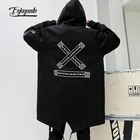 Куртка FOJAGANTO мужская с капюшоном, модная ветровка средней длины, однотонный кардиган свободного покроя в стиле хип-хоп, уличная одежда, осень