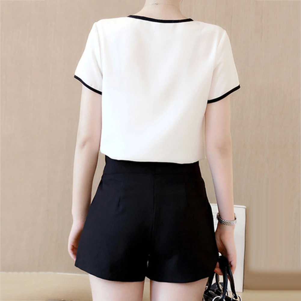 Женская летняя шифоновая блузка с коротким рукавом и V-образным вырезом | одежда