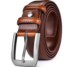 Men's Genuine Leather Dress Belt Classic Stitched Design 38mm Regular Big and Tall Sizes