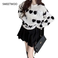 fashion lazy style loose imitation lamb sweater heart pattern thickened soft waxy plush warm schoolgirl lovely pullover top 2022