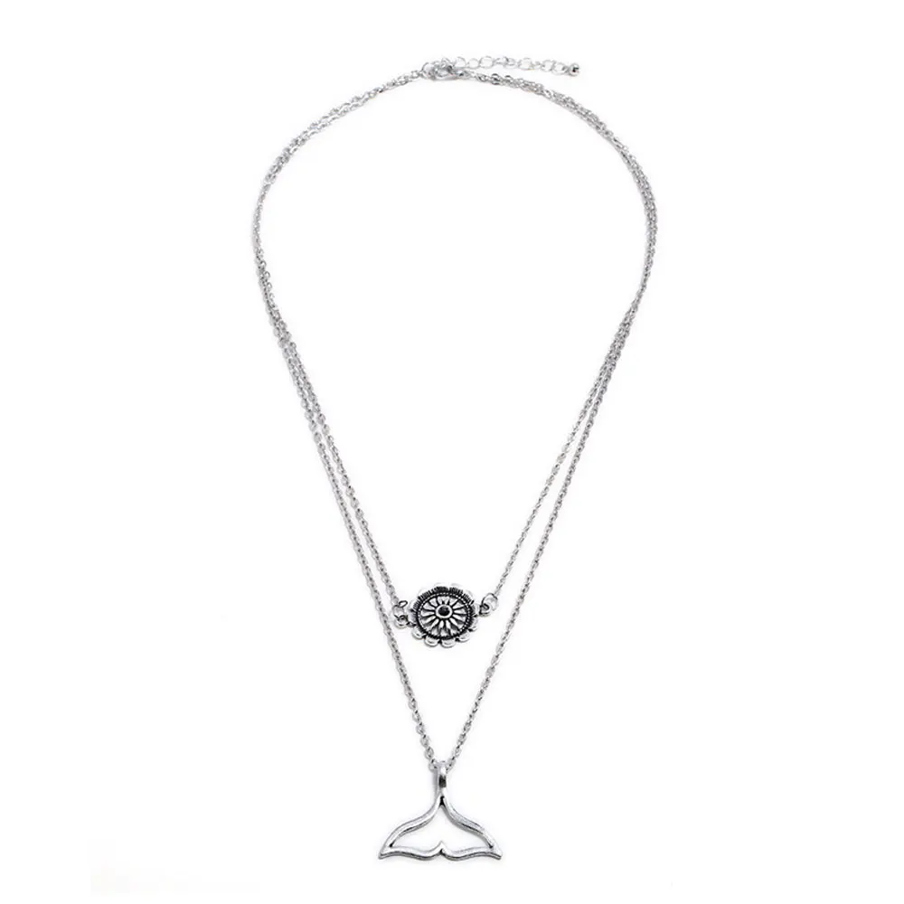 L.Mirror 1 шт женский кулон Двухслойное ожерелье чокер рыбий хвост Подсолнух цепочка