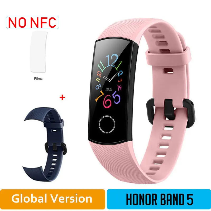 HONOR Band 5 NFC браслет умный кислород крови несколько циферблатов активности пульсометр фитнес трекер сна шагомер глобальная версия - Цвет: GLPink5moDB