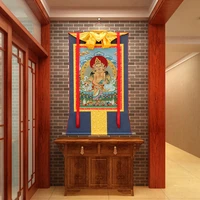 large wholesale buddhist supplies home temple wall high grade decorative silk jambhala fortune god thang ga thangka painting