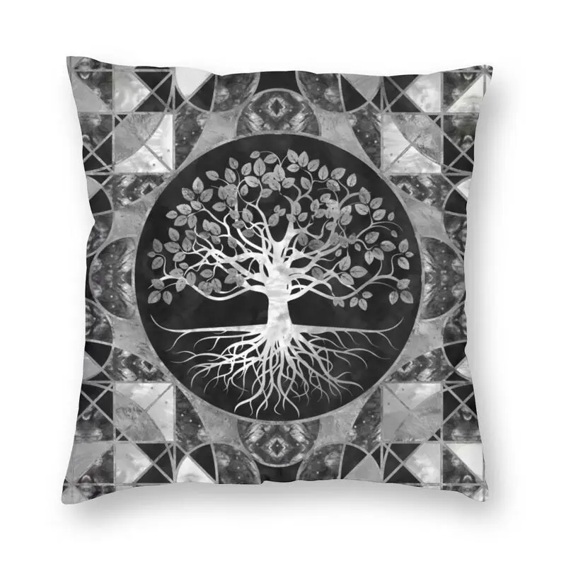 

Tree Of Life Gray Scale Gemstone Cushion Cover Sofa Decoration Vikings Yggdrasil Square Throw Pillow Cover 45x45cm