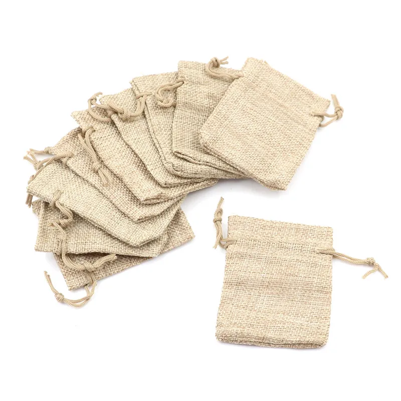

10pcs Small Burlap Jute Sack Linen Pouch Bag Drawstring Wedding Supplies Christmas Gift Drawstring cotton linen bag