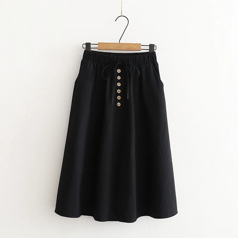 

Lace Up Button Summer Women Skirt 2020 Elastic High Waist A Line Skirt Elegant MEDIUM Long Pleated Skirt Femme Skirts