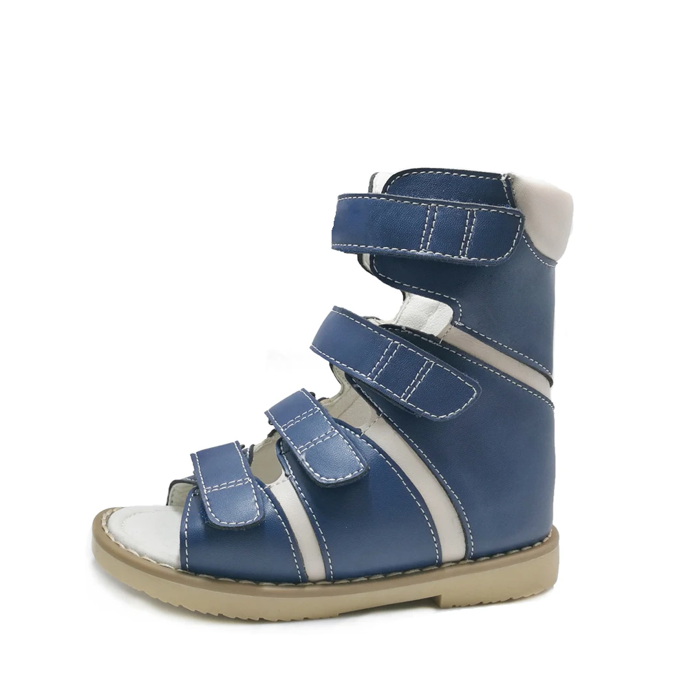 dark blue beige Ortoluckland ортопедическая обувь для детей, детские сандалии для мальчиков, новейшие оригинальные сандалии с высоким голенищем, терапевтическая кожаная обувь для детей - Цвет: dark blue beige