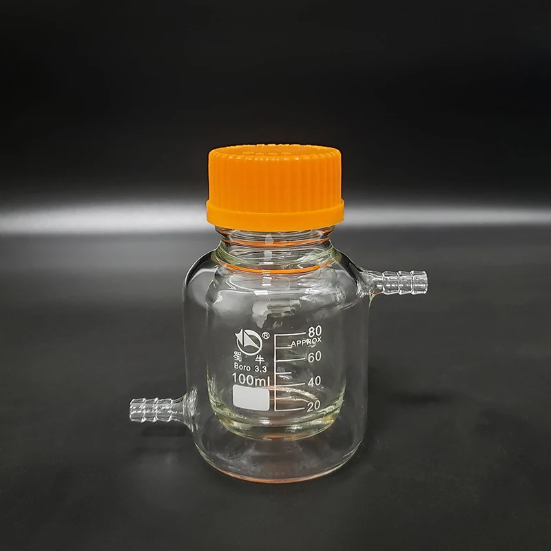 Double-deck cylindrical single-necked flat bottom flask,Capacity 100ml,GL45mm,Mezzanine jacketed reactor bottle,Reagent bottle