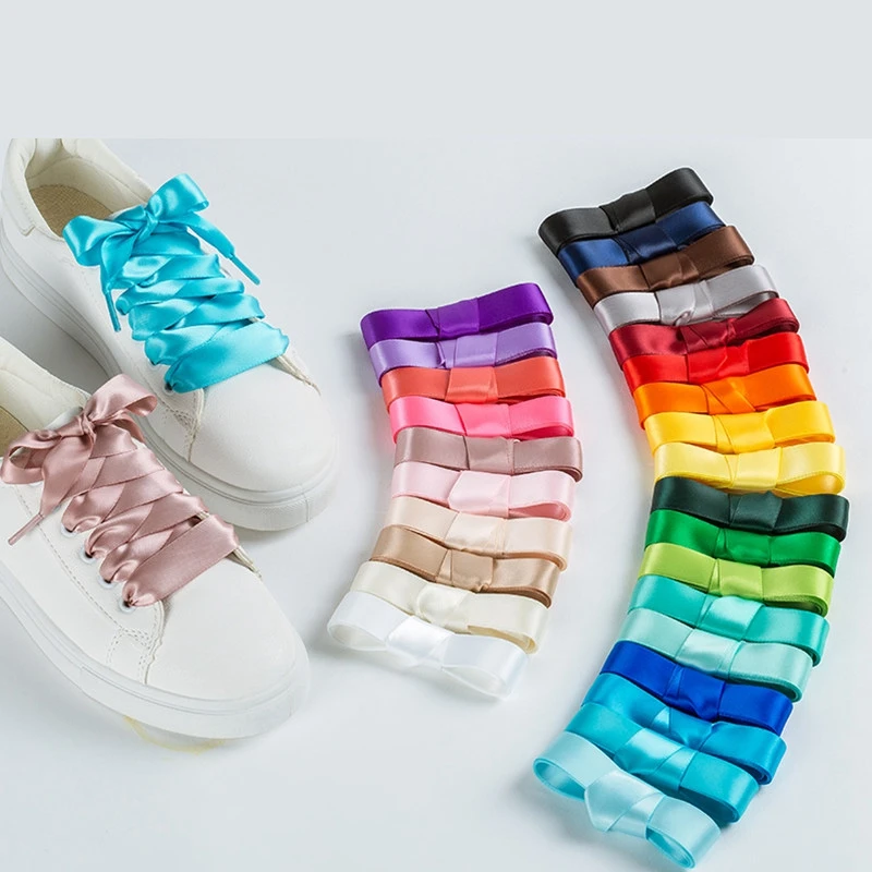 

1 Pair 20 Colors Silk Satin Shoelaces 2 CM Width Flat Ribbon Shoe laces Boots Women Sneakers Shoelace Length 100/140CM