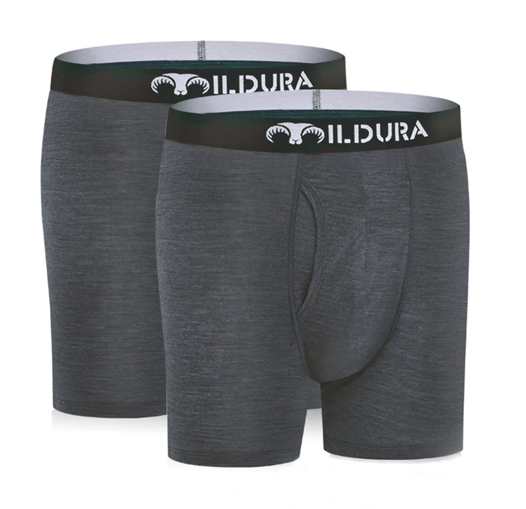 2 Pack A (Gray) Мужское нижнее белье из мериносовой шерсти, мериносовая шерсть, 2 пары в упаковке, мужские трусы-боксеры, нижнее белье из мериносовой шерсти, впитывающее дышащее, мягкое, размер S-XXL - Цвет: 2 Pack A (Gray)