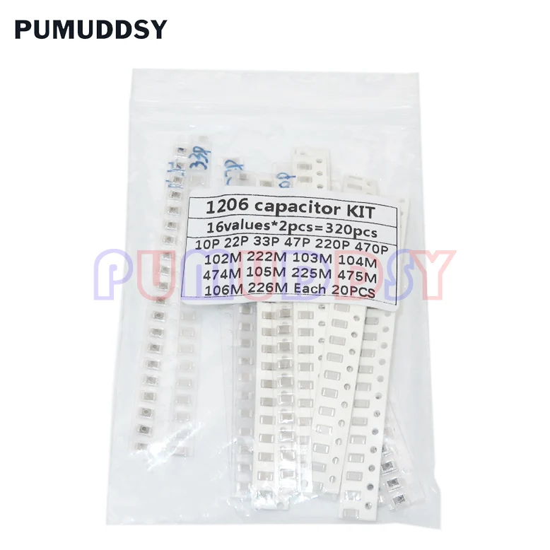 320 шт. 720 2500 0603 0805 SMD конденсатор набор в ассортименте 16/36/50 значений PUMUDSY 1 пФ ~ мкФ |