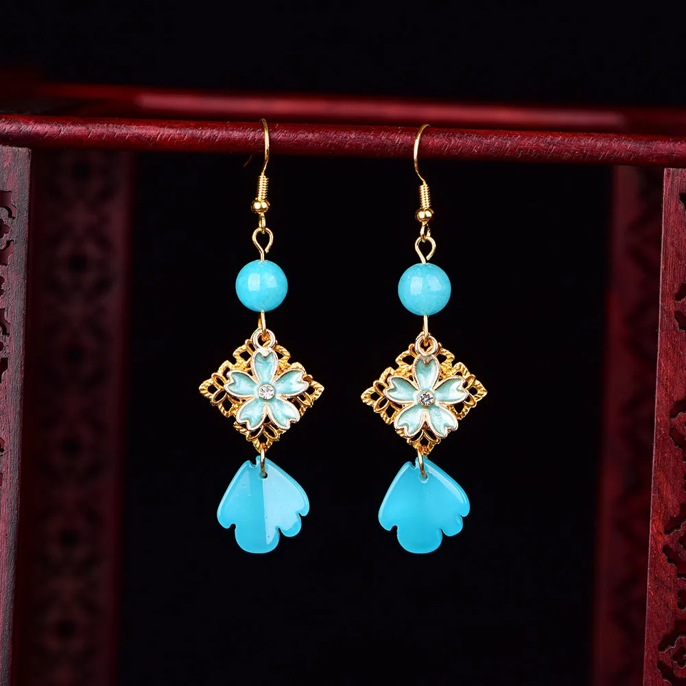 Уникальные Винтажные серьги капельки оригинальные темпераментные синие цветные