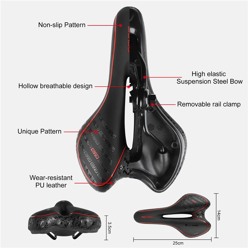 

Shock Absorbing Hollow Bicycle Saddle Anti-skid GEL PU Extra Soft Mountain Bike Saddle MTB Road Cycling Seat Bicycle Accessories