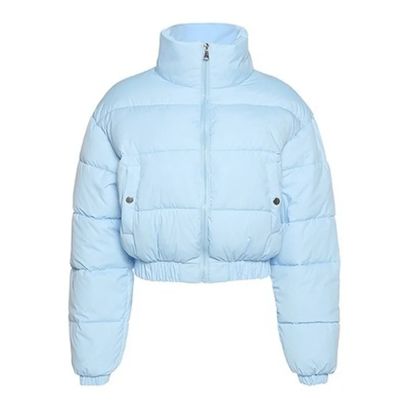 WeiYao Women Short Puffer Jacket Cotton-Padded Thick Drawstring Parkas Zipper Winter Bubble Coat Warm Casual Hot Street Outfits