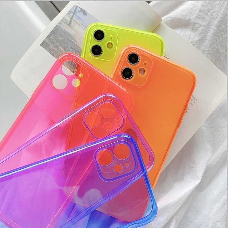 Camera Protective Phone Case For iPhone 11 Pro Max XR XS 7 8 Plus X Soft TPU Colorful Fluorescent Clear Anti-fall Cases | Мобильные
