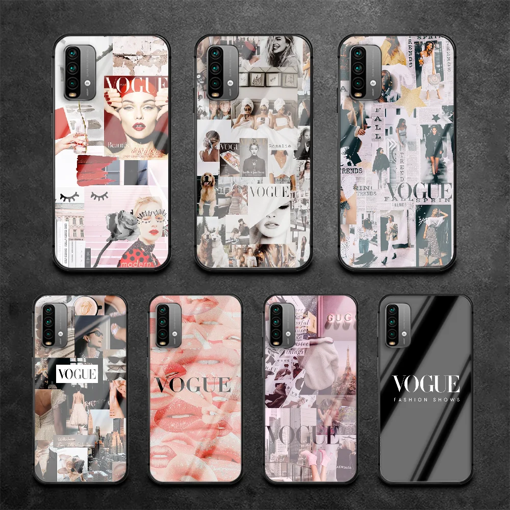 

Magazine VOGUE Phone Tempered Glass Case Cover For Xiaomi Redmi Note 7 8 9 A S T K30 Pro Ultra Funda Hot Back Coque Phone