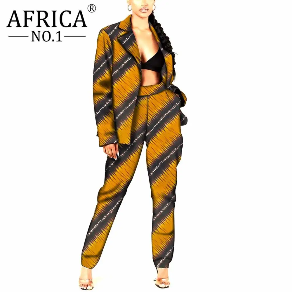 African Print Suit for Women Coats and Pants 2 pieces Outfits Jacket formal Ladies Femme Robe clothes Unlied Cotton Wax V2026009