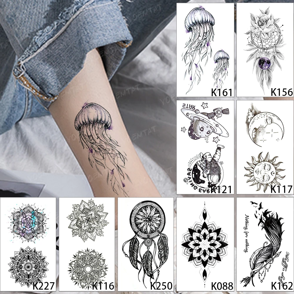 

9pcs/Lot Waterproof Temporary Tattoo Sticker Dream Net Feather Henna Tatoo Galaxy Moon Sun Child Kids Baby Women Men Fake Tatto
