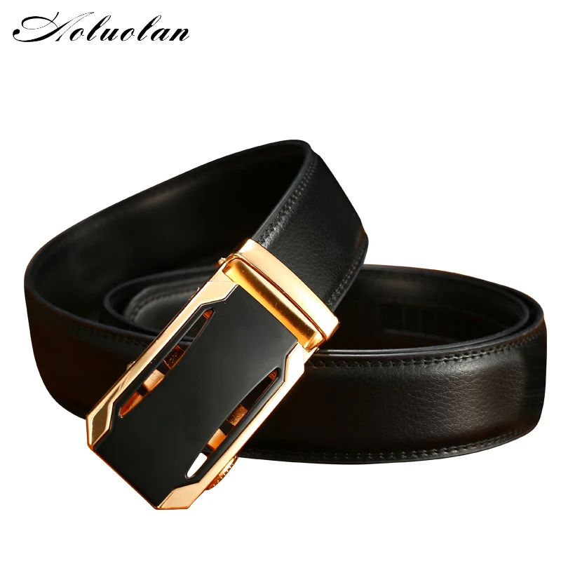Aoluolan Men Belt Male Genuine Leather Strap Top Quality Belts For Men Automatic Buckle black brown Belts