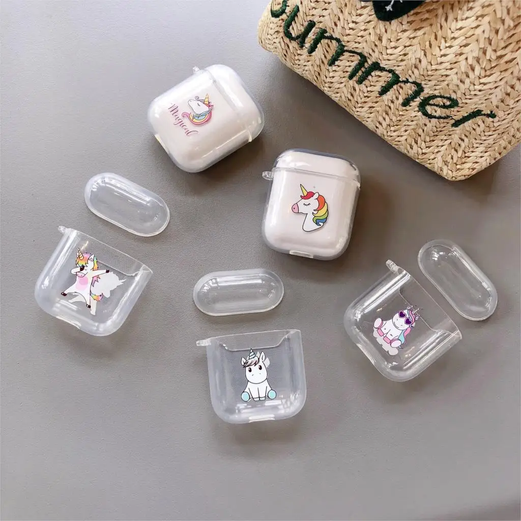 Милый рисунок единорога прозрачные чехлы для Apple AirPods 2 крышка зарядки Air Pods прозрачный мягкий силиконовый защитный AirPods2 Fundas