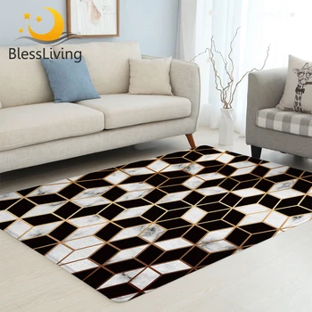 BlessLiving Geometric Large Carpets for Living Room White Black Golden Floor Mat 3D Printed Area Rug 152x244cm Realistic Tapete 1