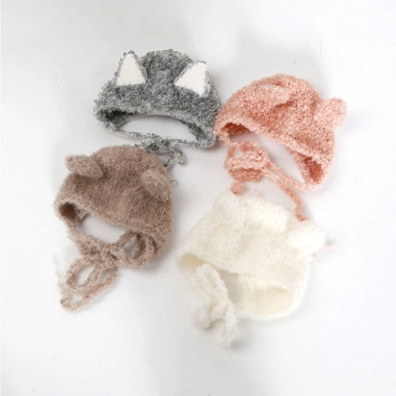 

Newborn Ear Bear Hat Bonnet Baby Infant Photography Props Cap Handmade Knitted Hats Photo Accessories