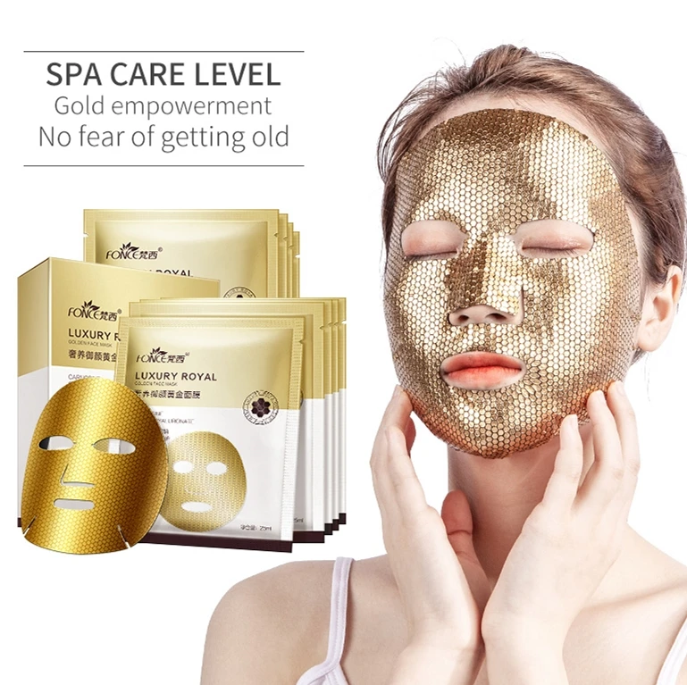 

FONCE Gold Facial Mask 5 pieces Moisturizing Stay Up Late First Aid Repair Fades Fine Lines Anti wrinkle Foil Gold Facial Mask