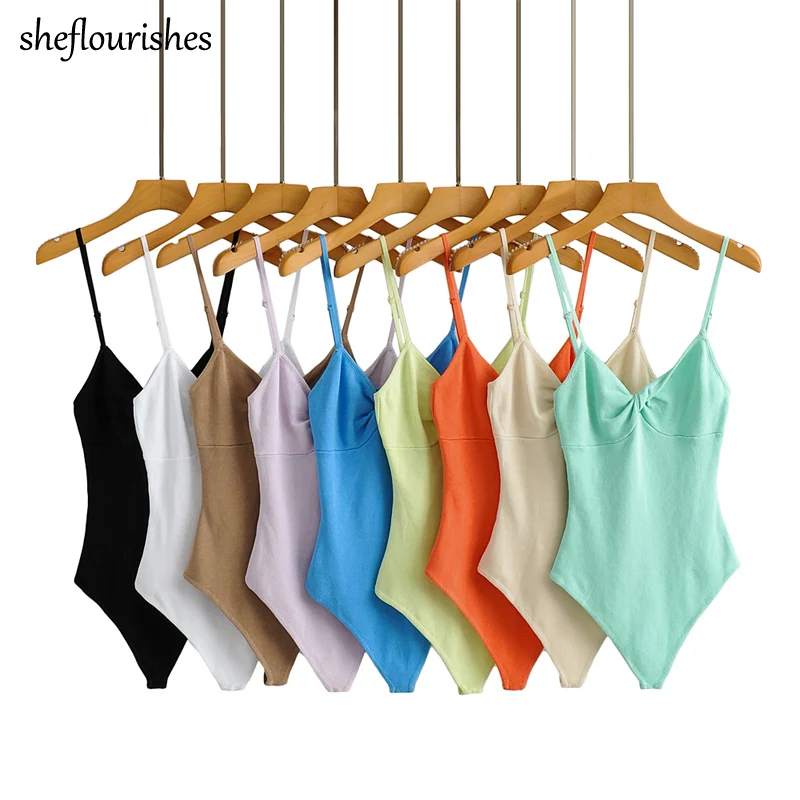 

2021 Лето средства ухода за кожей костюм для женщин пикантные Спагетти ремень Боди вязаный Облегающий комбинезон с v-образной горловиной и комбинезоны, женский комбинезон одноцветные, с узелком комбинезоны 2021