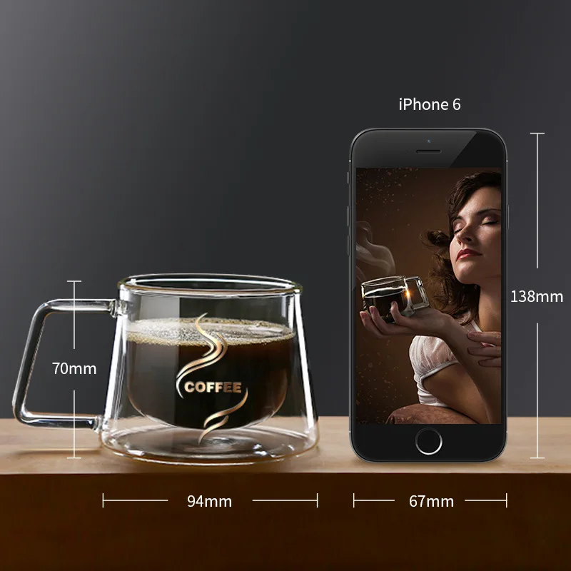 

ELETON 2pcs/set Creative glass Pyrex insulated double Coffee Mug Cup Fashion Party coffee house Glass Drinkware