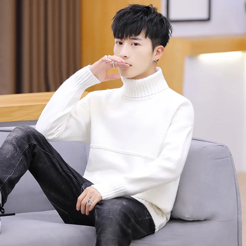 

Men Sweater Blue Long Sleeve Winter Casual Turtleneck Pullovers Thick Mens Sweaters White Red Purple Black Royal