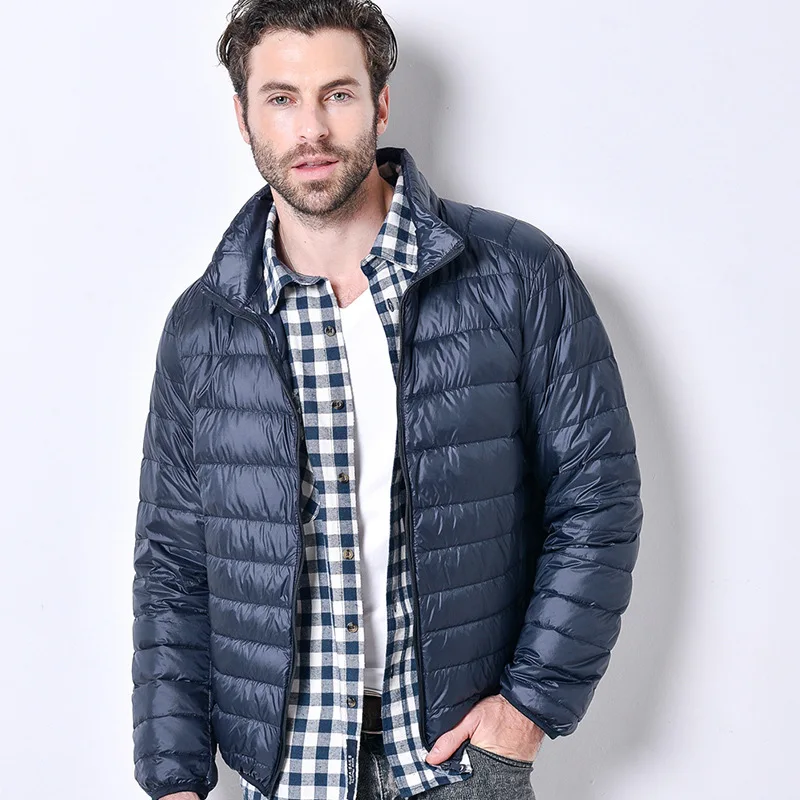 Mens Autumn Winter Coats Light Thin Style Stand Collar 2019 Fashion Male Fall Basic Jackets Warm Duck Down Filler Solid Striped | Мужская