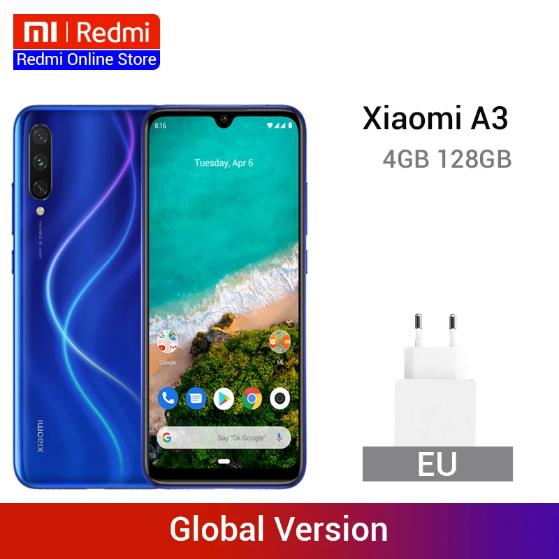 Глобальная версия Xiaomi mi A3 4 Гб 128 Смартфон Snapdragon 665 48MP Тройная камера s 32MP