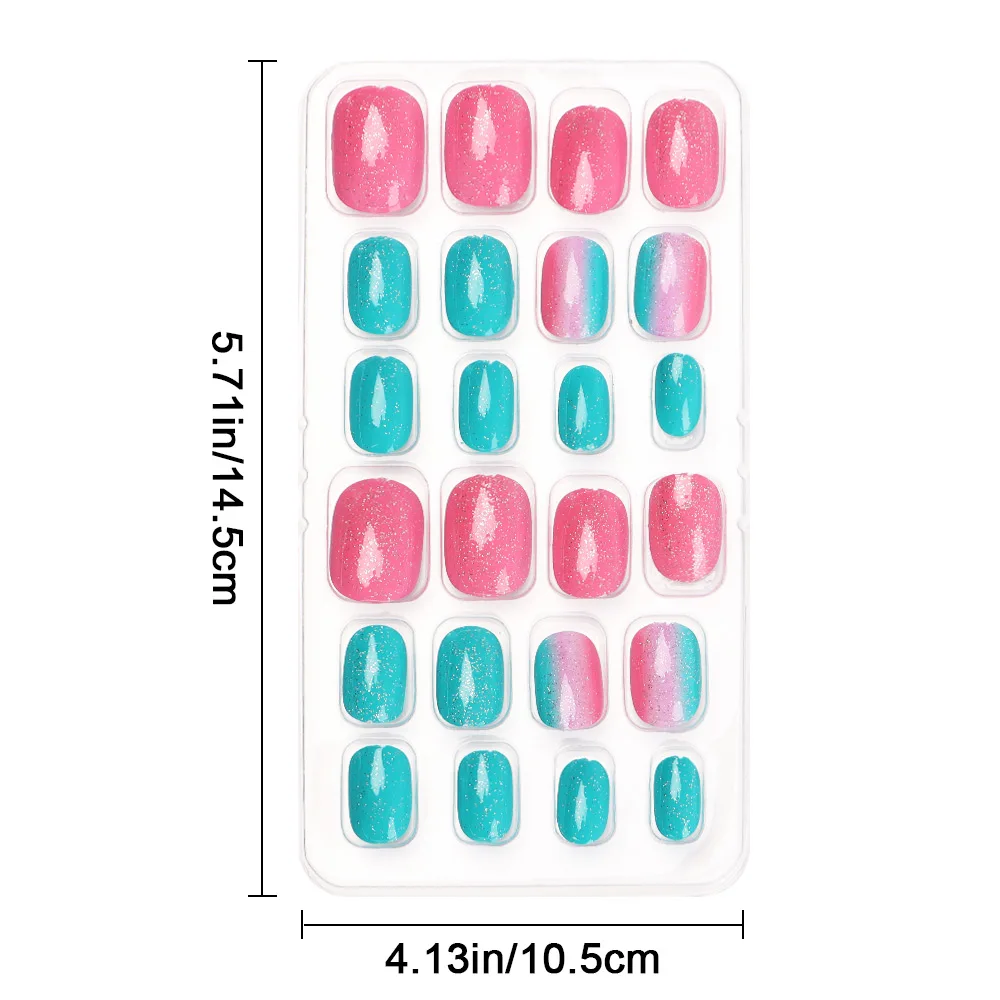 24pcs Child False Nails Wearable Full Cover Fake Press On Nail Manicure Tool Candy Color Artificial Art for Children - купить по