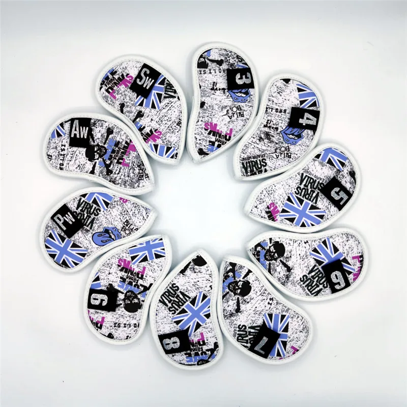 

Skull Head Golf Iron Headcover Waterproof PU Golf Iron Club Covers #3-9PAS Complete Set 2 Colors