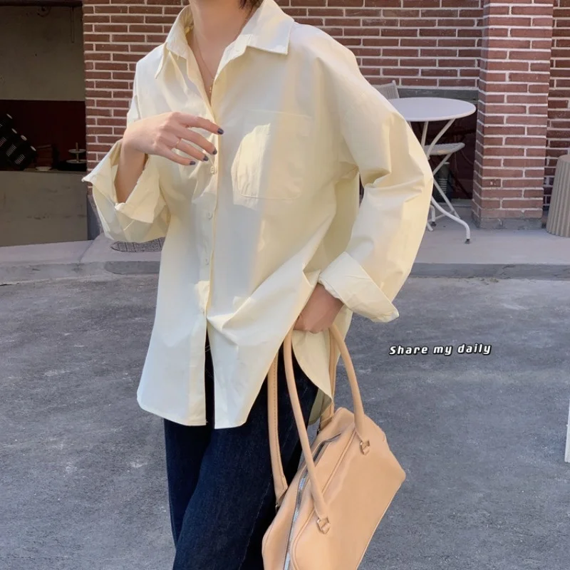 Женская офисная блузка с длинным рукавом свободная рубашка-поло в Корейском