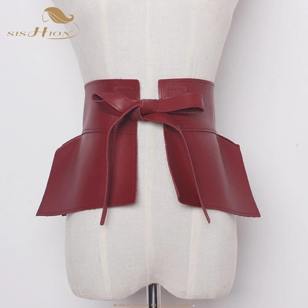 2022 New Spring Solid Color Black Red Pu Leather Bow Belt Women Fashion Tide All-match QZ0431